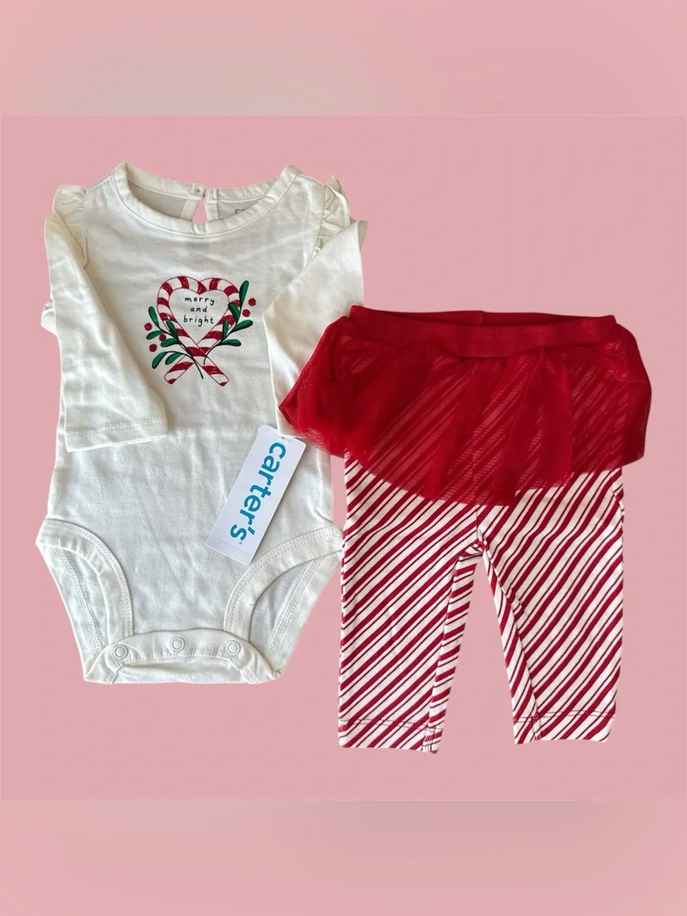 Carter's Merry & Bright Christmas Candy Cane Girls 2-pc Pant Set NWT NB